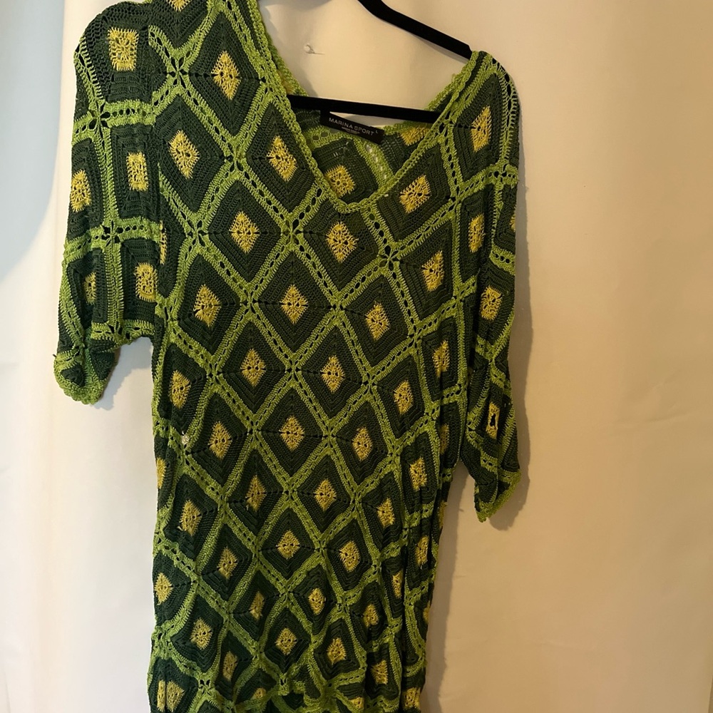 Marina Sport  Hand crocheted  Italian Made Tunic Green And Yellow  Large